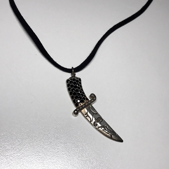 CUSTOM MADE Onyx & Sterling Silver Dagger Necklace - Picture 3 of 5